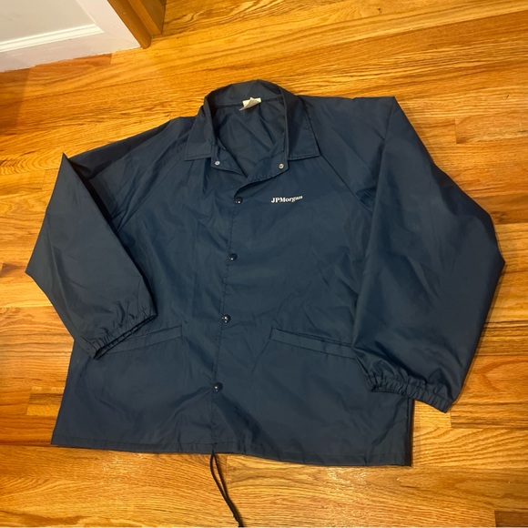 VINTAGE JPMORGAN CHASE BANK SHEEN XL WALL STREET RAIN JACKET COAT Cardinal - Picture 1 of 8